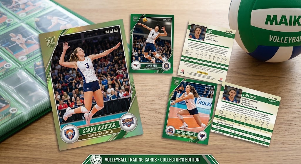 Personalized volleyball trading cards with player portraits