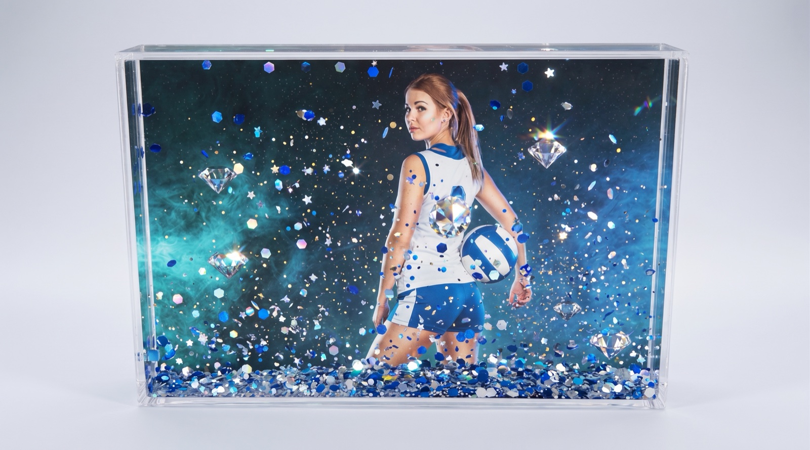 Personalized volleyball glitter block photo keepsake